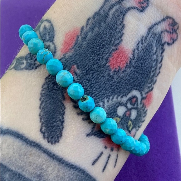 💛 Sterling Silver Turquoise Bead & CZ Stretch Bracelet - Picture 5 of 5